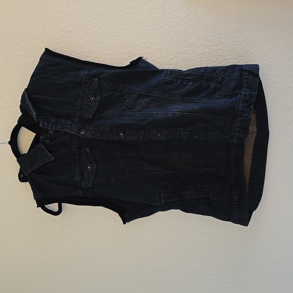 Mens XL Rude Dark blue RUDE Denim vest with detachable black hood
